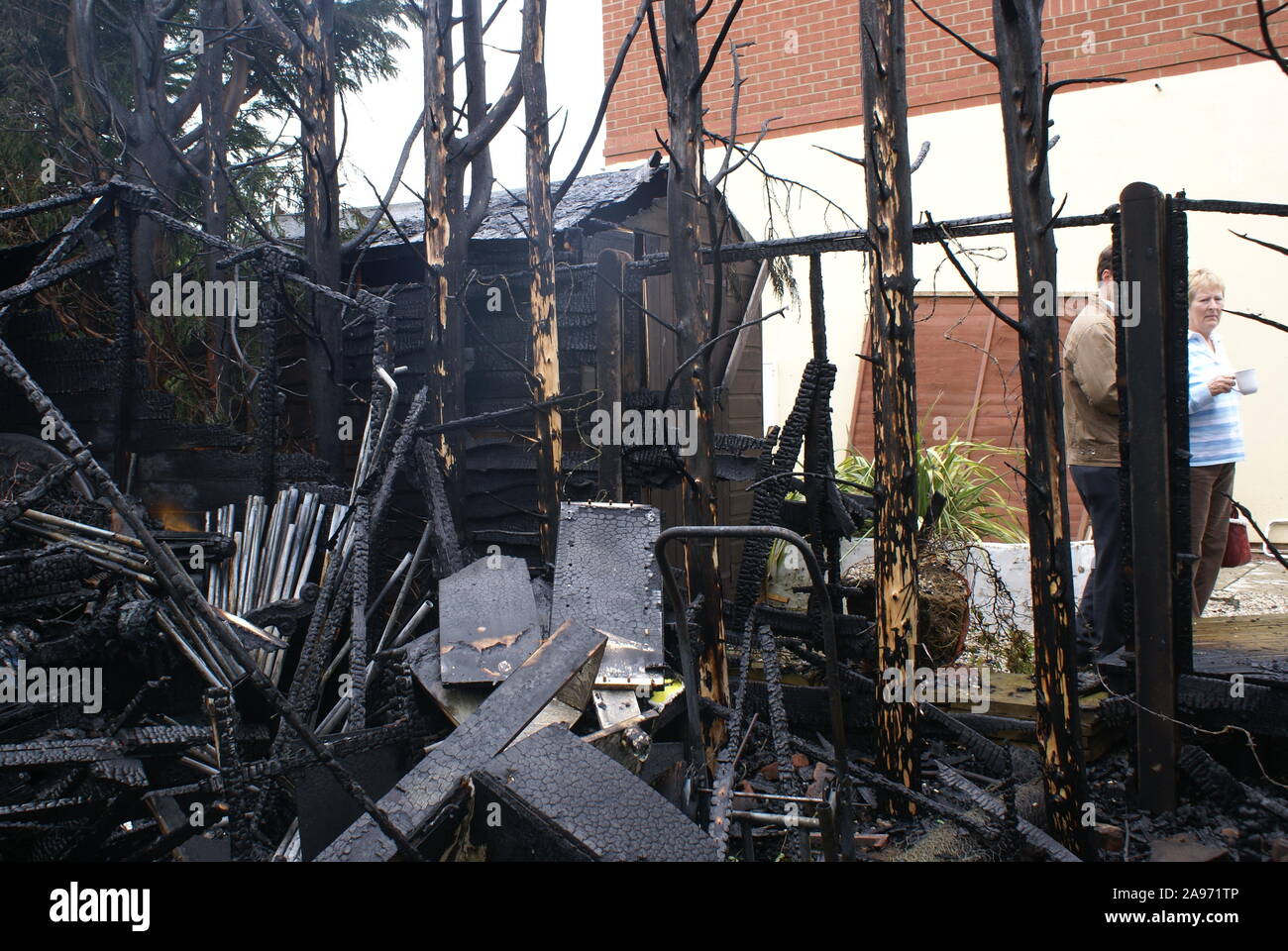 overloaded power extension, shed fire Stock Photo