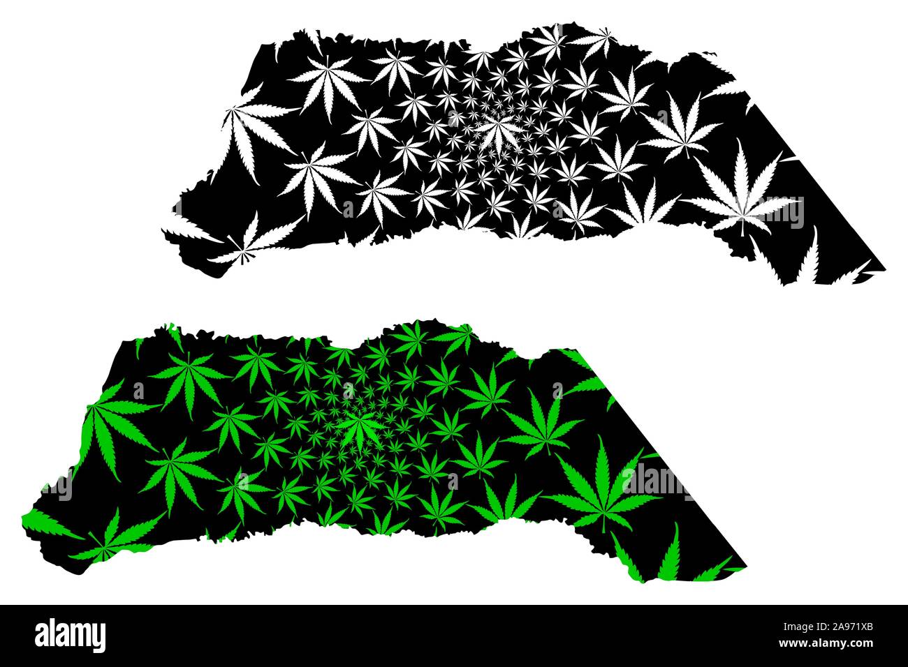 Arauca Department (Colombia, Republic of Colombia, Departments of Colombia) map is designed cannabis leaf green and black, Arauca map made of marijuan Stock Vector