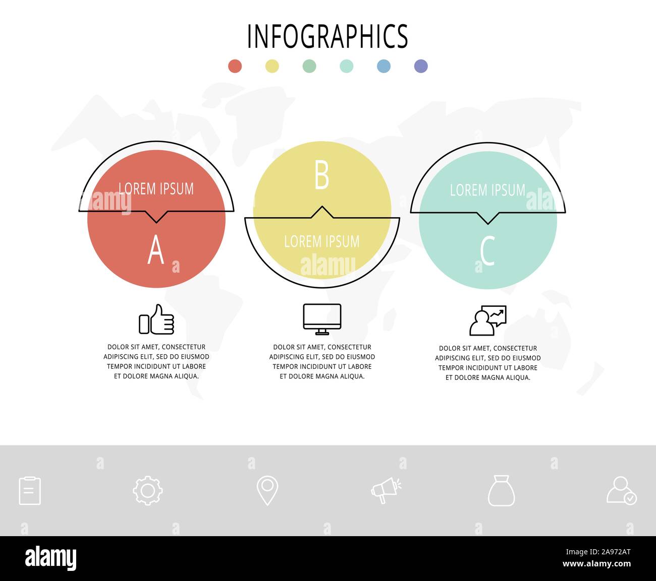 Vector flat line template circle infographics. Business concept with 3 ...