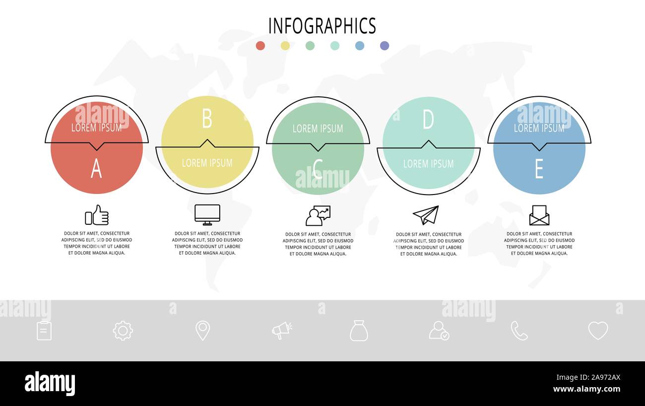 Vector flat line template circle infographics. Business concept with 5 ...