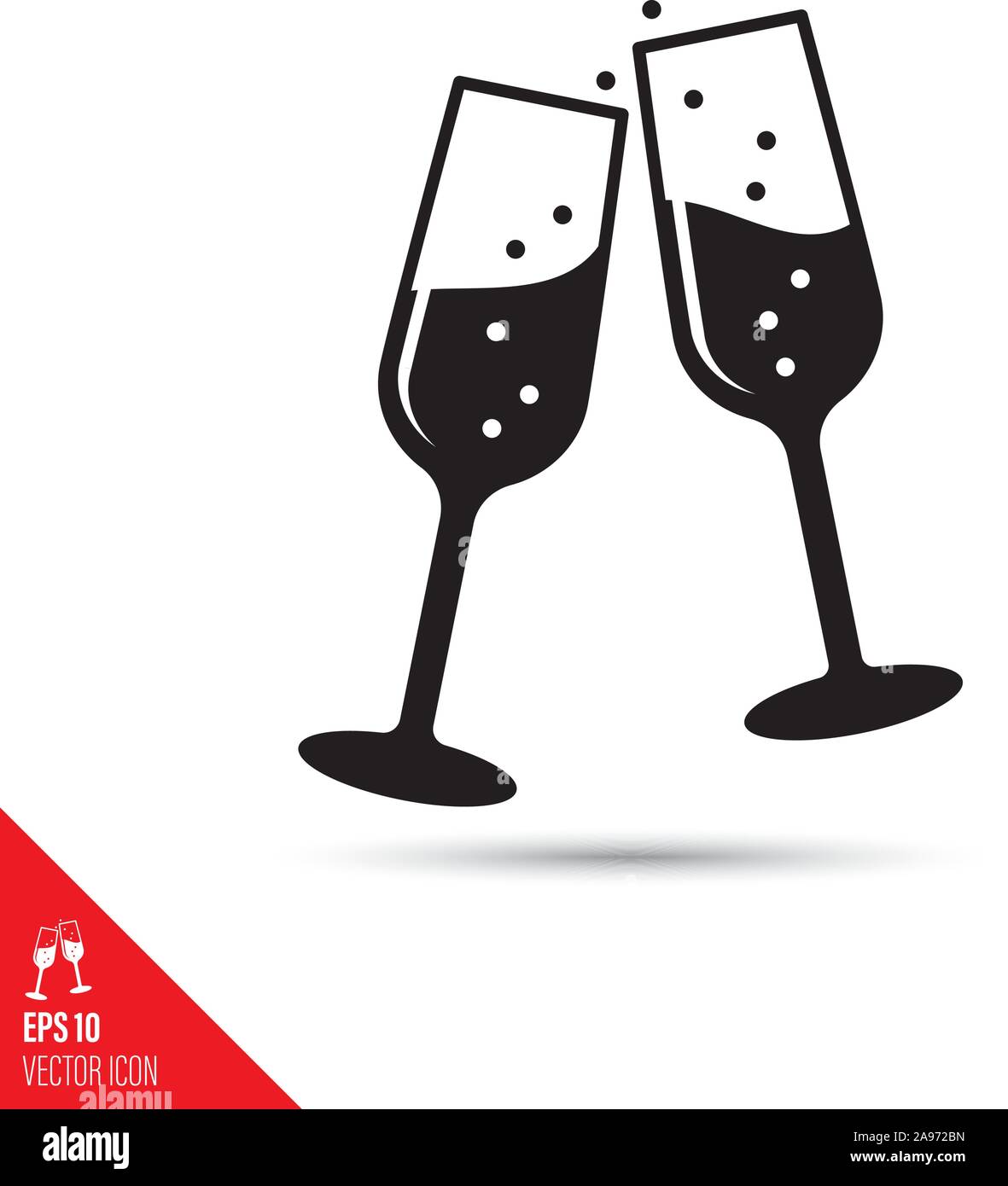 Toasting with champagne glasses glyph icon. Success and celebration