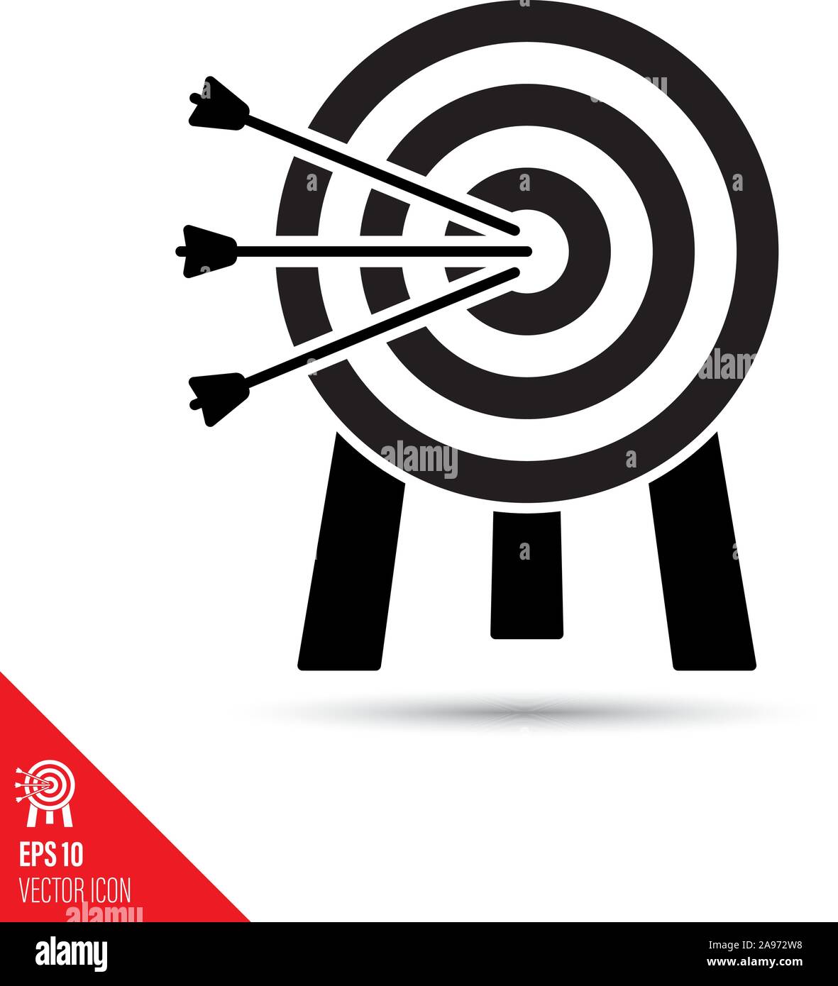 Archery target with arrow in bulls eye glyph icon. Success symbol vector illustration. Stock Vector
