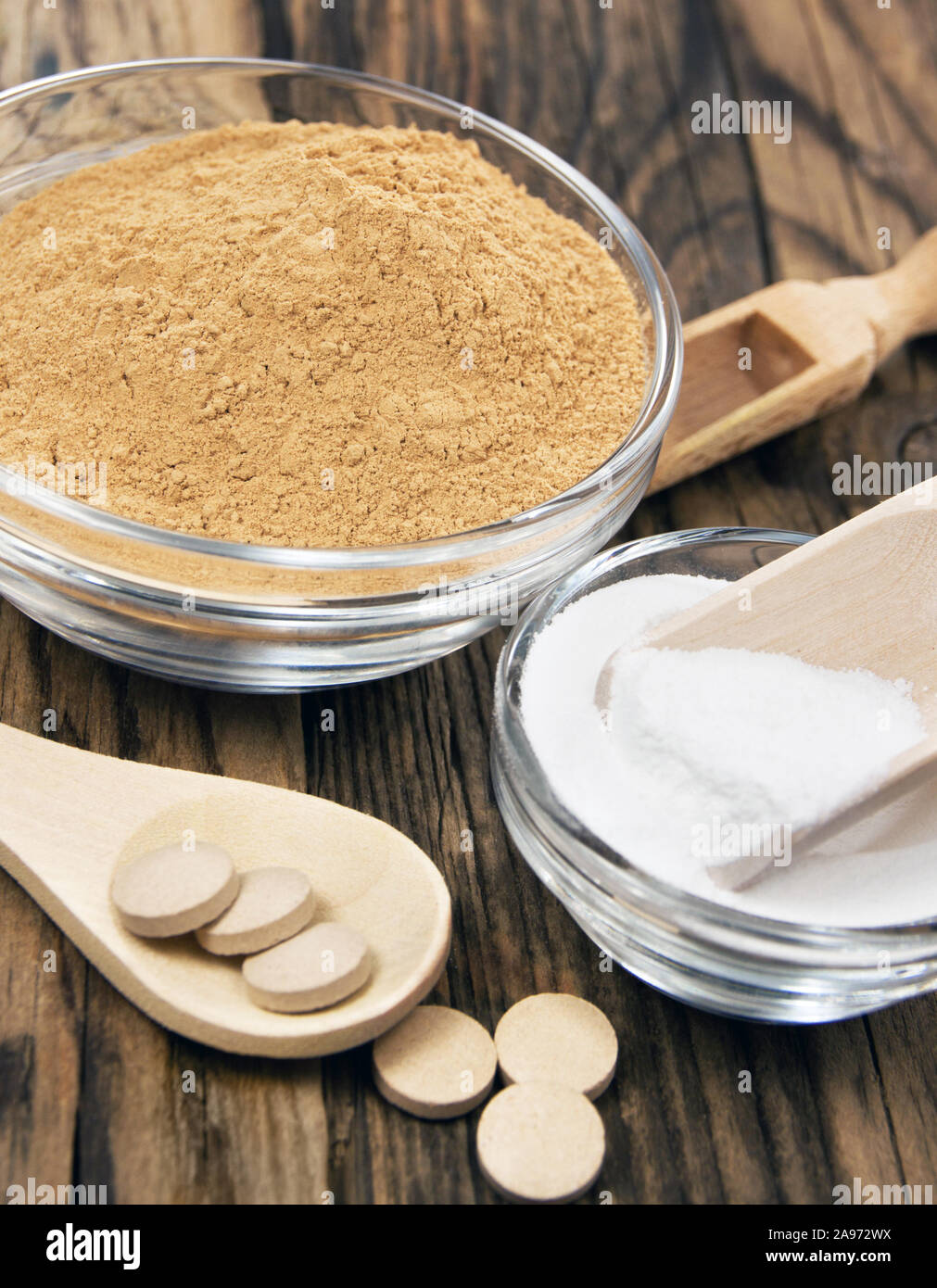 Healing earth, yeast and basic salt Stock Photo