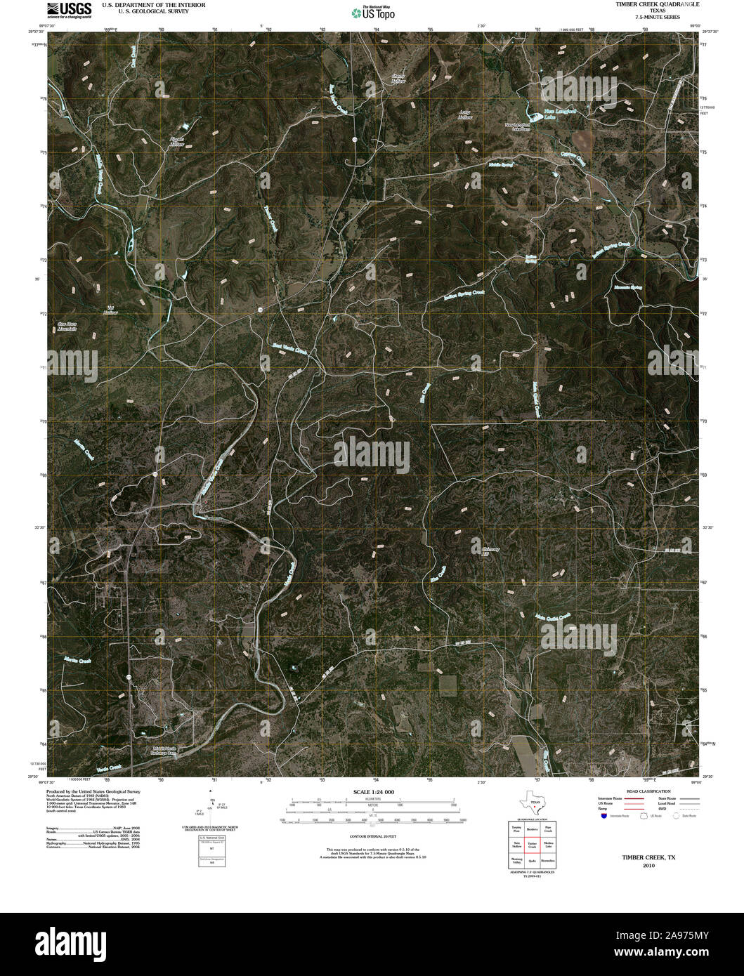 Texas Timber Map USGS TOPO Map Texas TX Timber Creek 20100514 TM Restoration Stock Photo ...