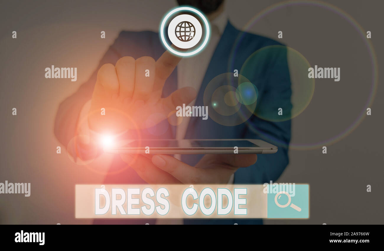 Word writing text Dress Code. Business photo showcasing an accepted way ...