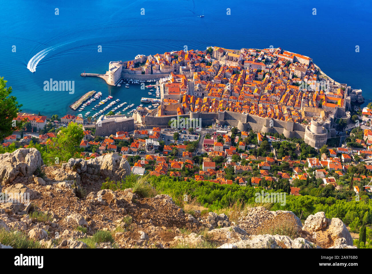 Aerial View Of The Old Town Of Dubrovnik With City Wall Towers Forts 