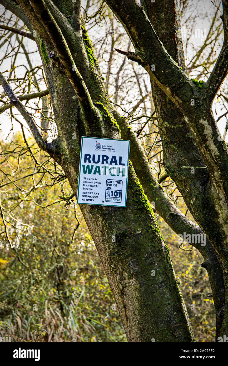 Close up of Rural Watch sign in forest, Cheshire UK Stock Photo