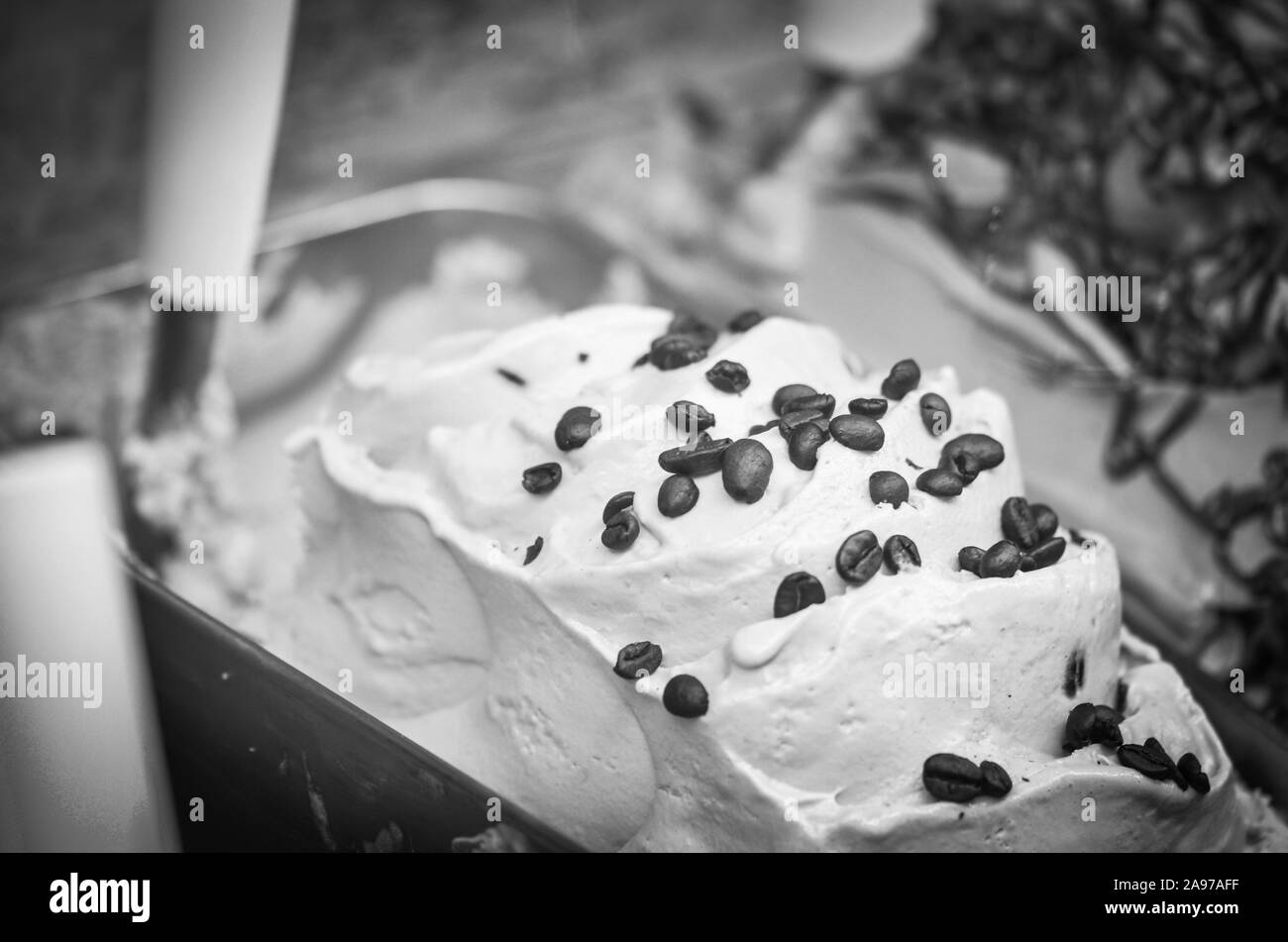 delicious italian ice-cream wit fresh fruits & mix of nuts, seeds, pistachio, chocolate flakes Stock Photo