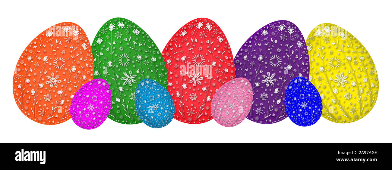 Colorful Easter Eggs isolated against white background Stock Photo