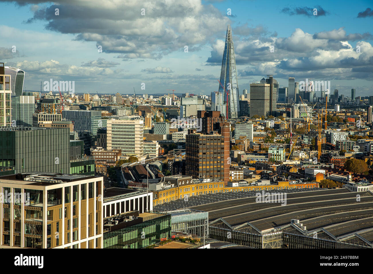 London cityscape with the shard, Waterloo international station. Stock Photo