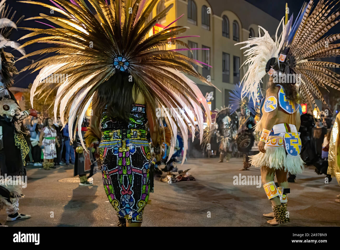 Performers In Traditional Aztec Costumes At The Annual Day Of The Dead day-of-the-dead-2019-deals-promos-happy-hours-at-mexican-restaurants