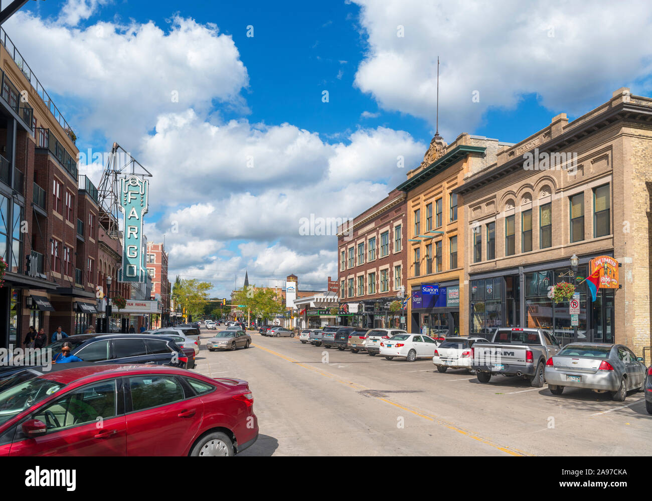 N Broadway Avenue in historic downtown Fargo, North Dakota, USA Stock Photo