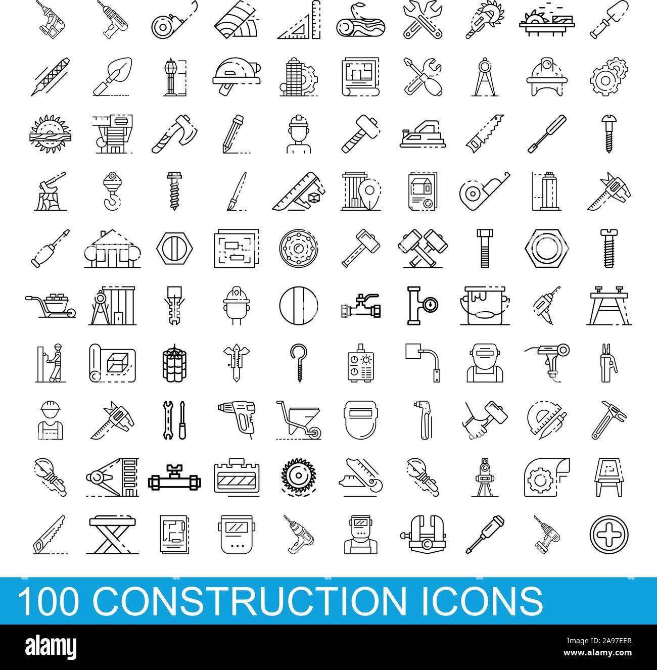 100 construction icons set, outline style Stock Vector Image & Art - Alamy