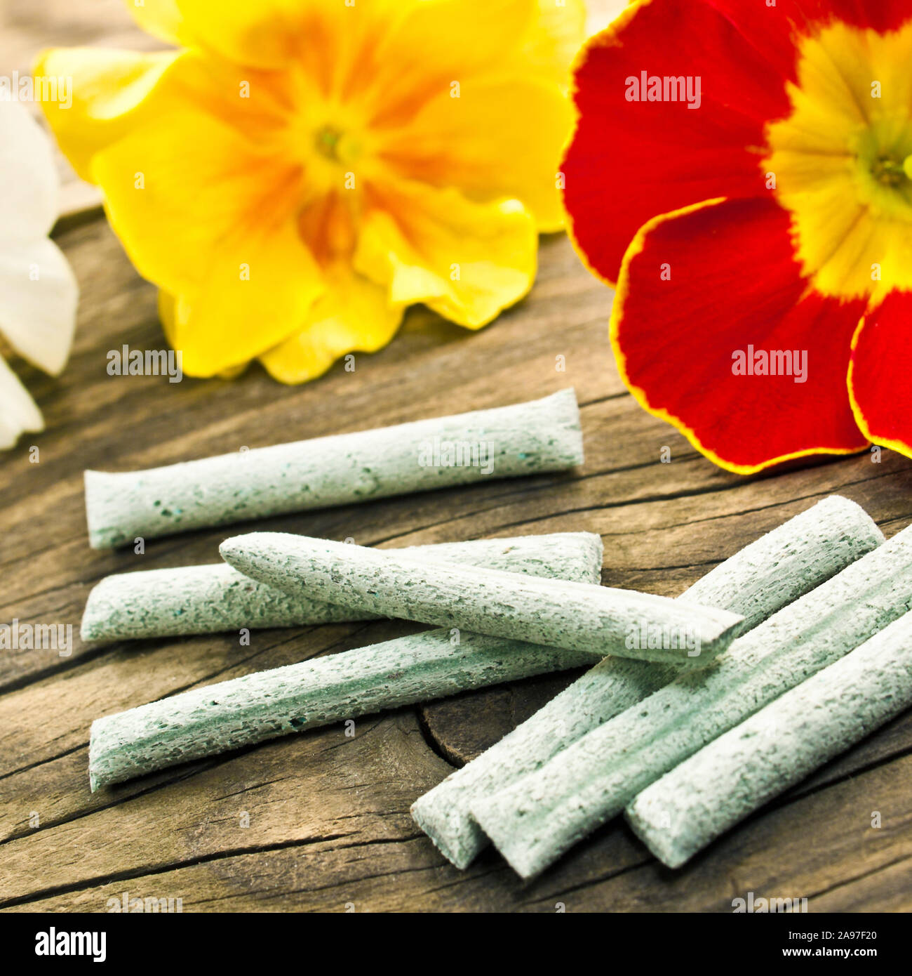 Flowers and fertilizer sticks Stock Photo Alamy
