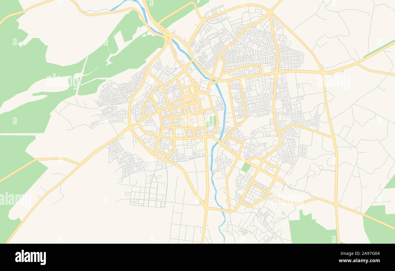 Printable street map of Djelfa, Algeria. Map template for business use. Stock Vector