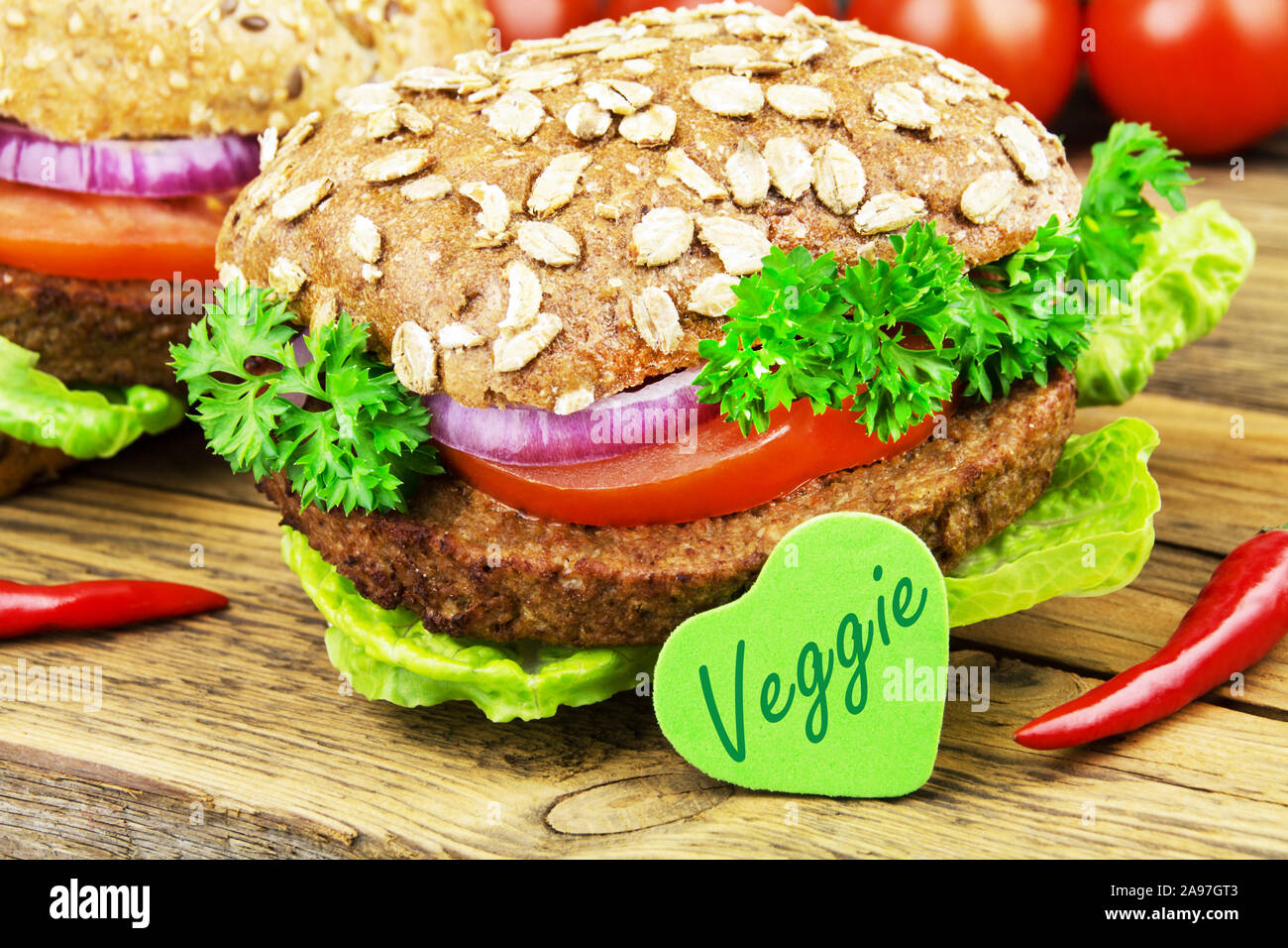 Vegetarian Soy Hamburger and label Stock Photo