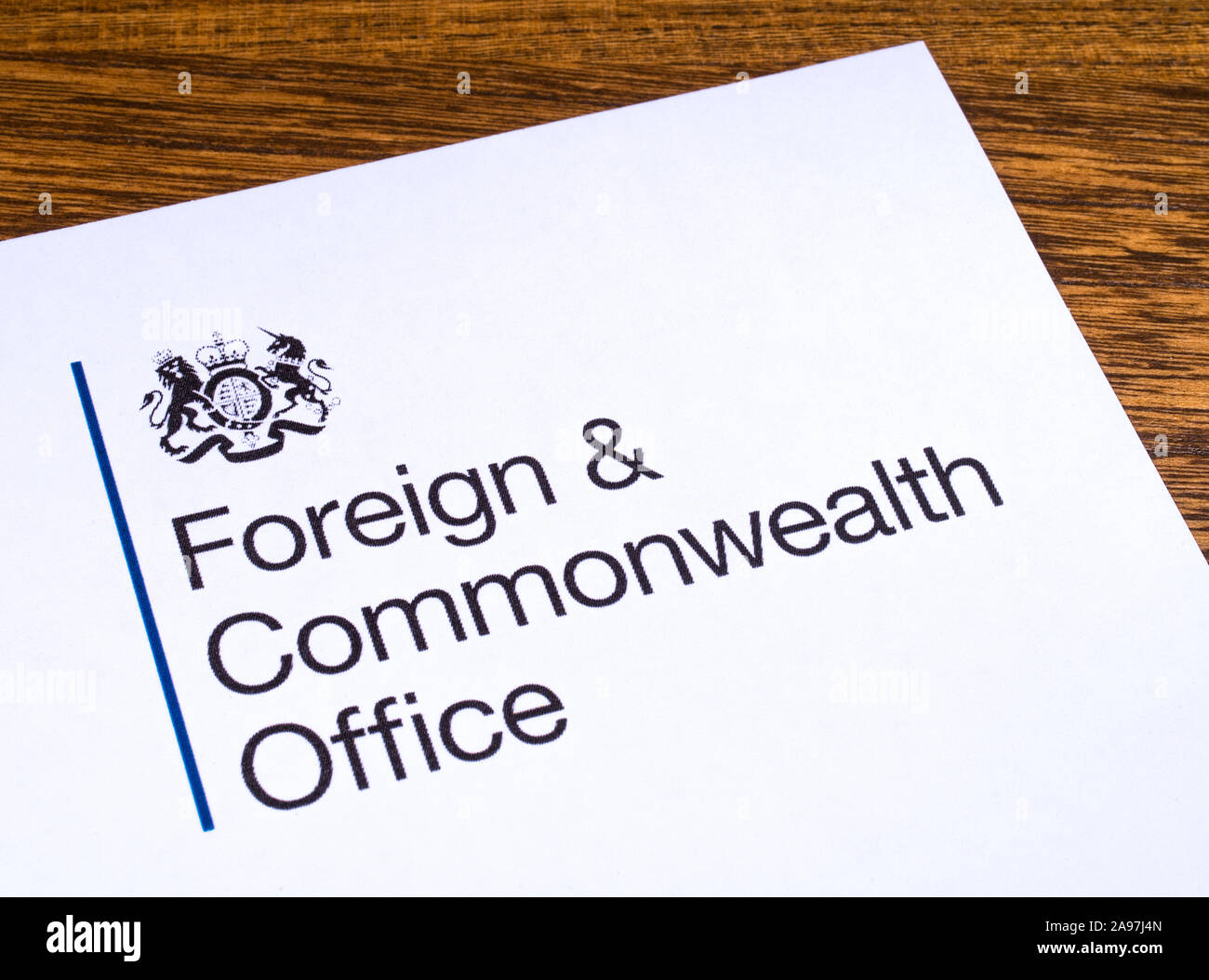 London, UK - March 12th 2019: Logo of the Foreign and Commonwealth Office, pictured on a piece of paper. The FCO is a ministerial department of the UK Stock Photo