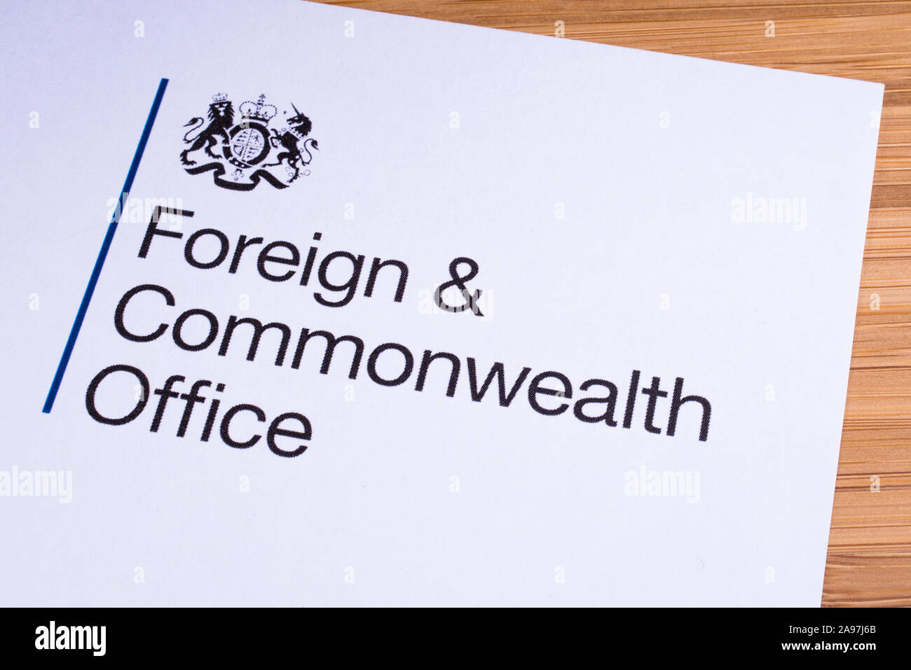 London, UK - March 12th 2019: Logo of the Foreign and Commonwealth Office, pictured on a piece of paper. The FCO is a ministerial department of the UK Stock Photo