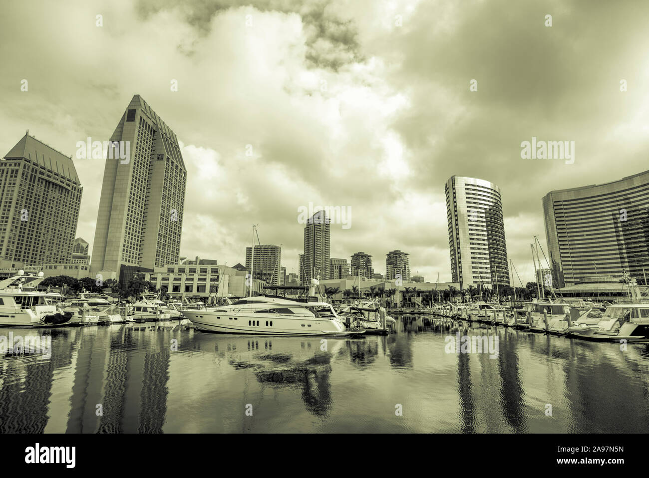 Embarcadero Marina and downtown San Diego. San Diego, California, USA. Presented in duotone. Stock Photo