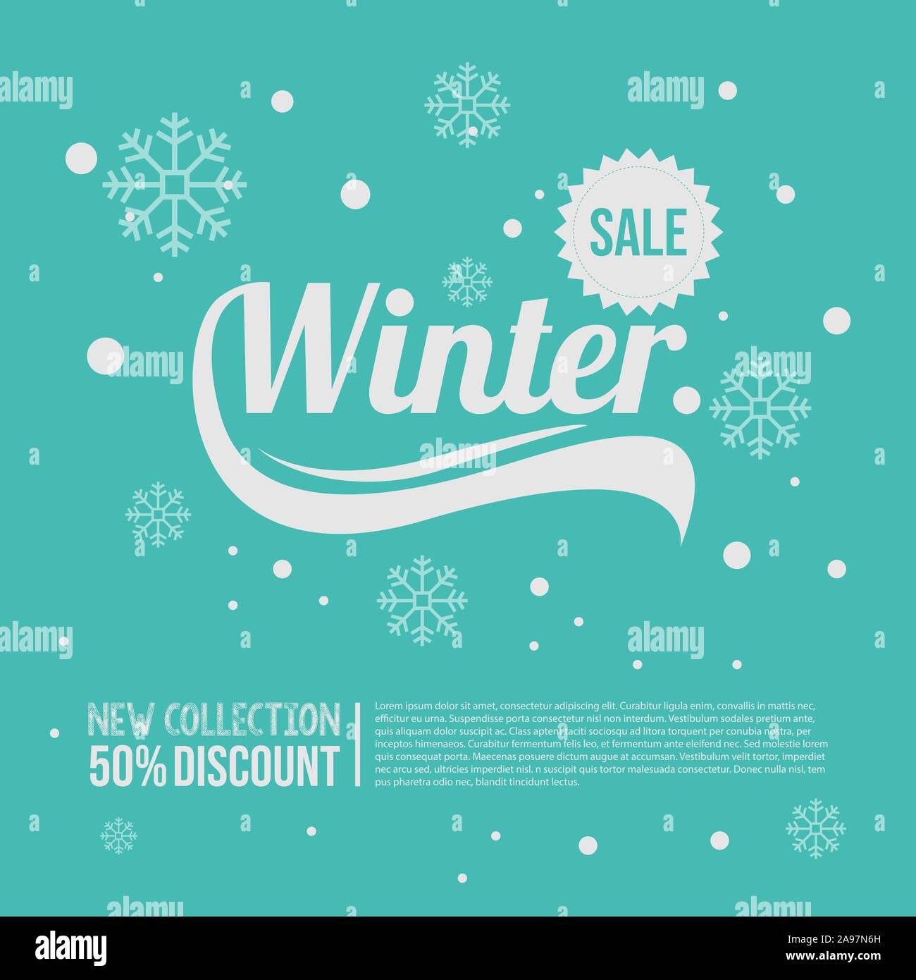 Winter sale vector banner design with white snowflakes elements and winter sale text in snow pattern background for shopping promotion. Vector illustr Stock Vector
