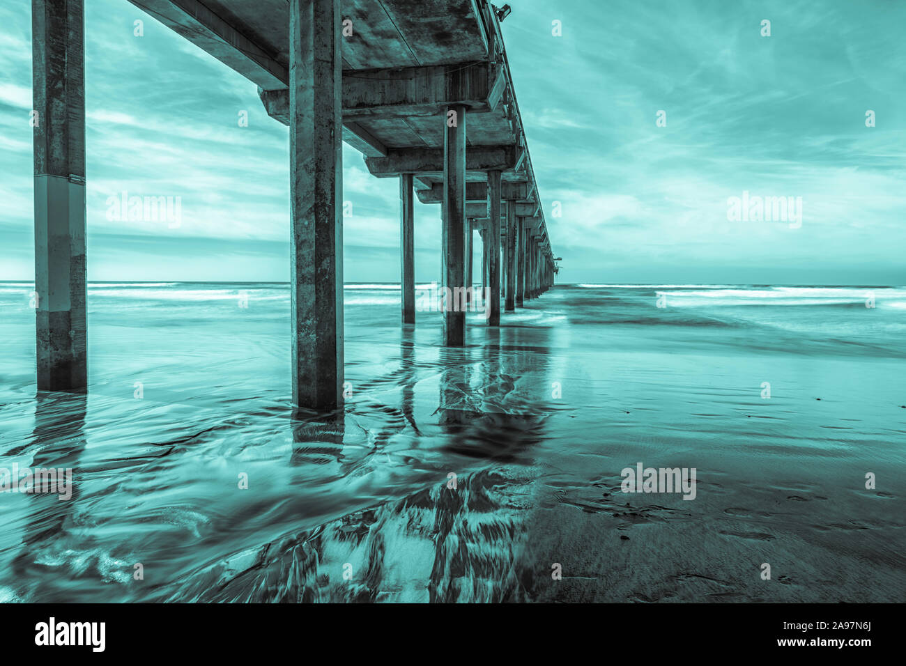 Scripps Pier on a summer afternoon in duotone. San Diego, California, USA. Stock Photo