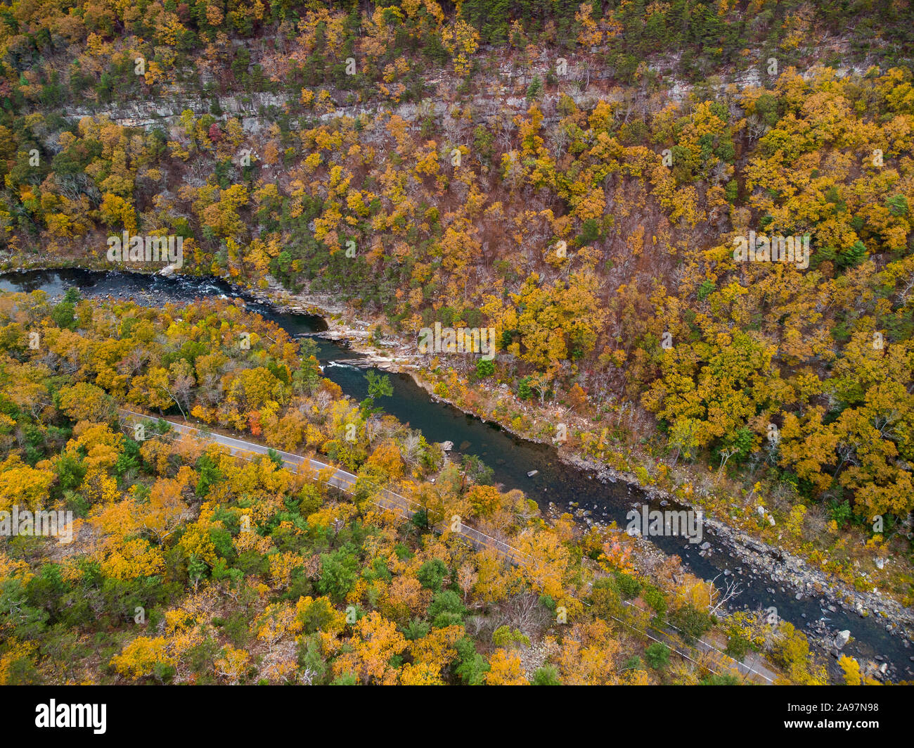 Aerial drone view of fall foliage near the Appalachian Trail in VA. Stock Photo