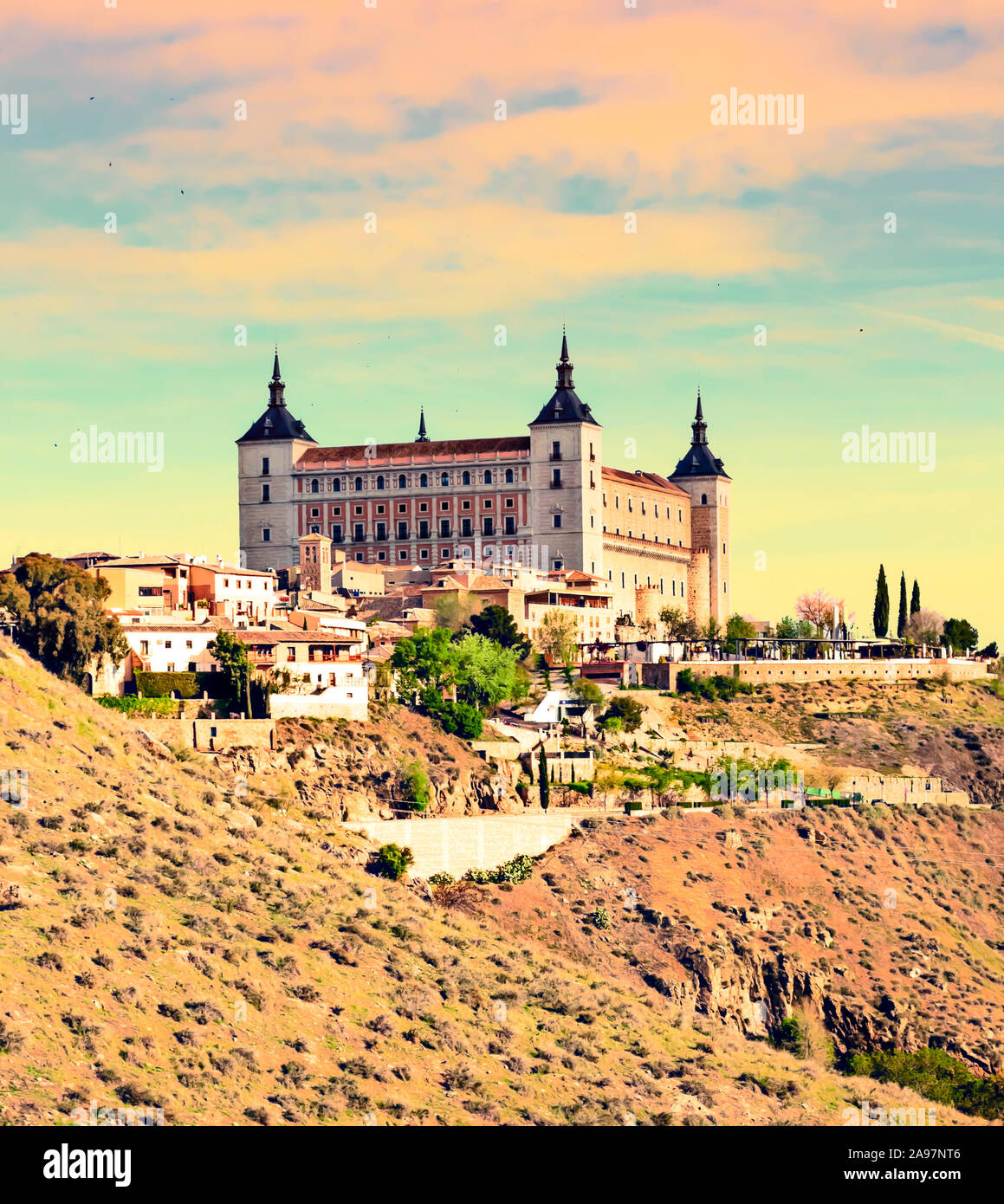 Medieval city of Toledo in the center of Spain in a sunny day. Stock Photo