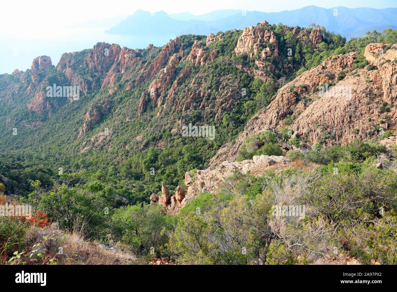 Valley in Corsica Island and the famous rocks called Calanches of Piana ...