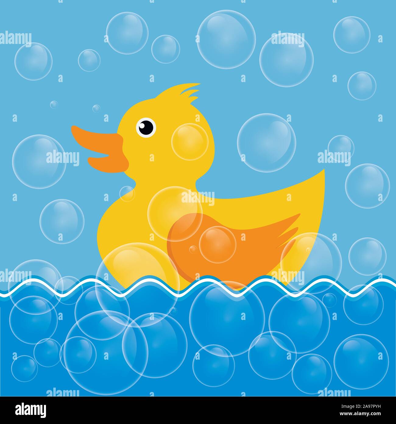 Classic yellow rubber duck, vector illustration Stock Vector
