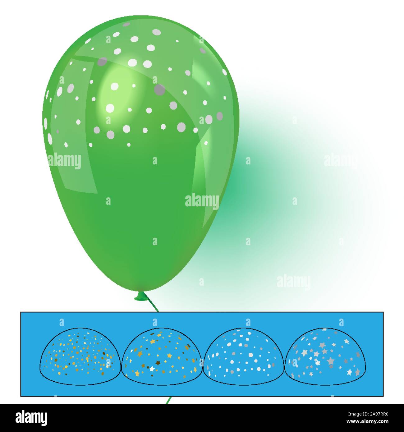 Green helium balloon with confetti. Vector illustration Stock Vector