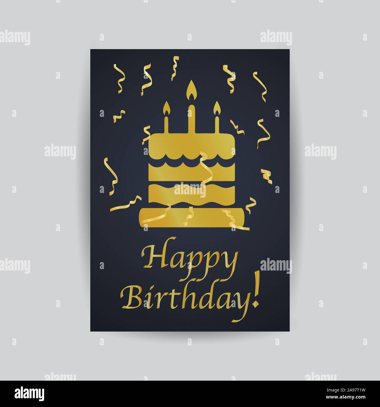 Happy birthday celebrating and greeting card, with cake and confetti, minimalism creative unique design.hand drawn line art vector illustration. Isola Stock Vector