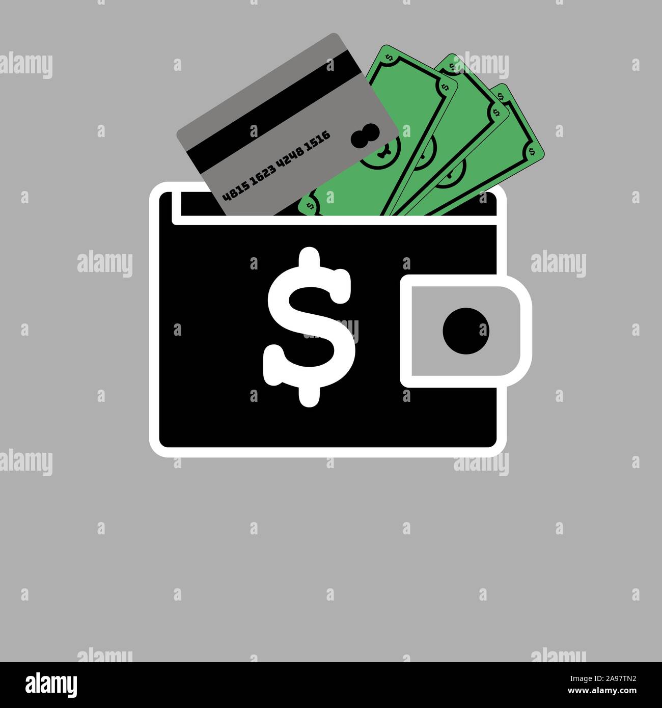 Wallet with money and cash sign dollar symbol. Simply graphic vector ...