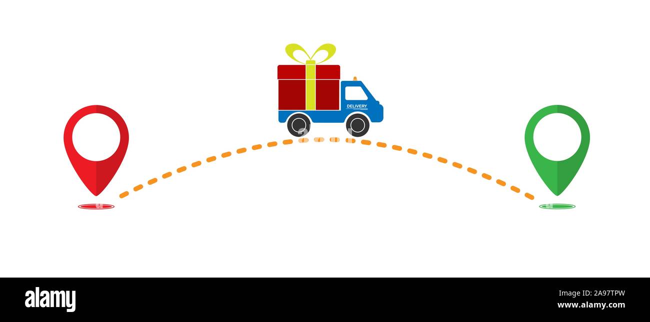 Delivery icon from one point to another. Flat design. Stock Vector