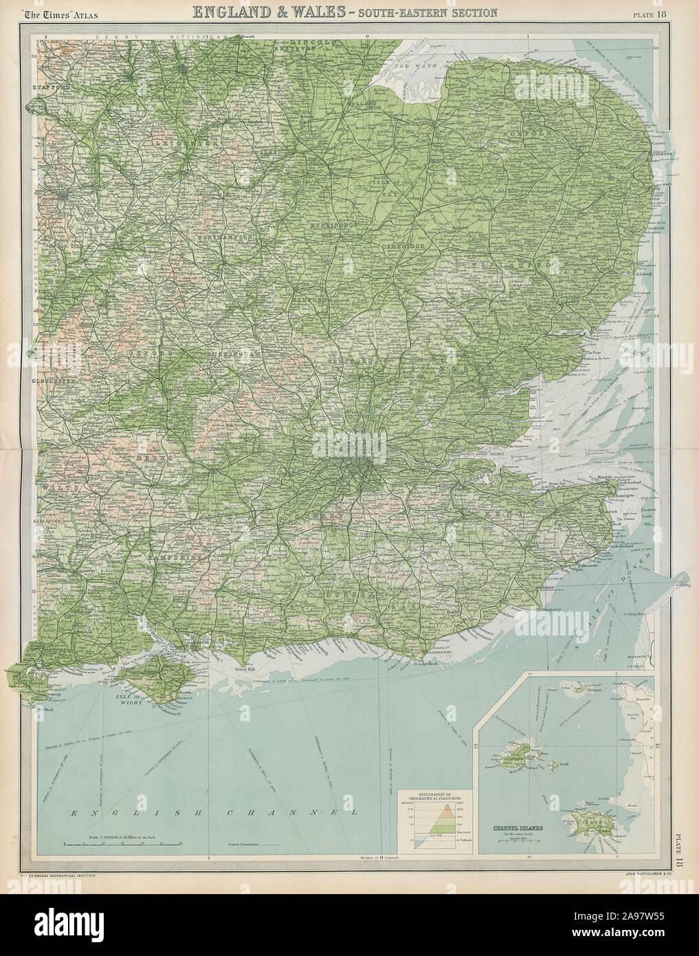 South-East England. Midlands East Anglia Home counties. THE TIMES 1922 old map Stock Photo