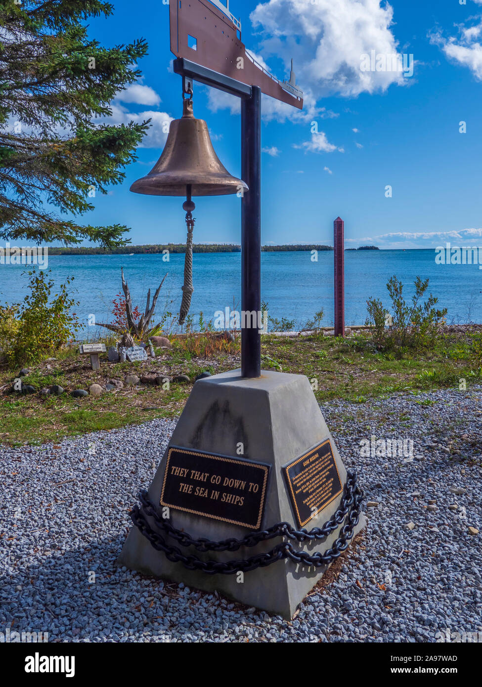 Sailors bell, Dr. Shula F. Giddens Memorial Park, De Tour Botanic Gardens,, De Tour Village, Upper Peninsula, Michigan. Stock Photo