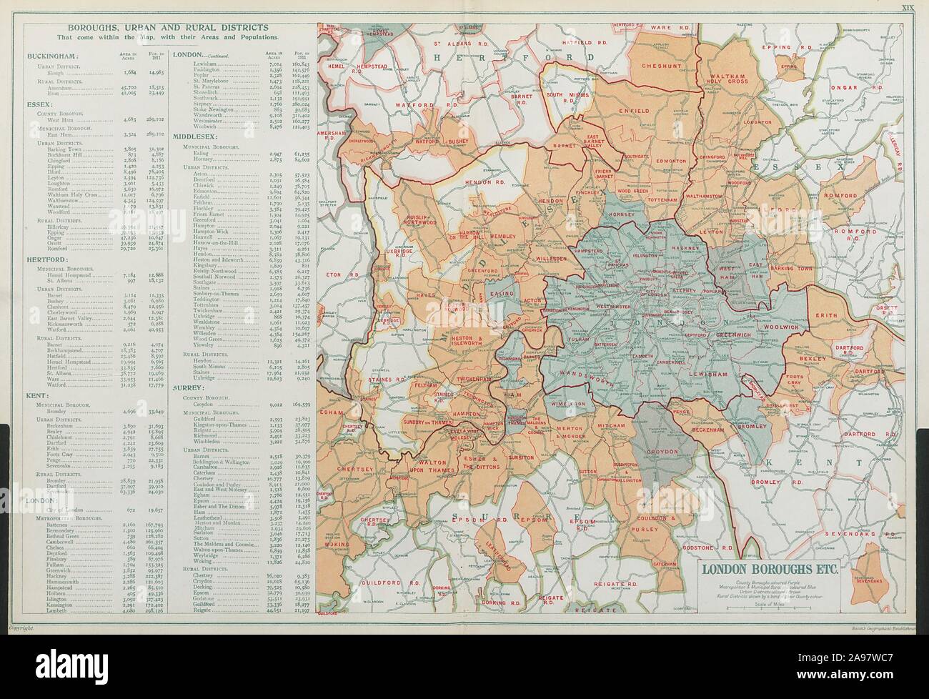 LONDON showing Municipal Boroughs, Urban Districts & Rural areas. BACON ...