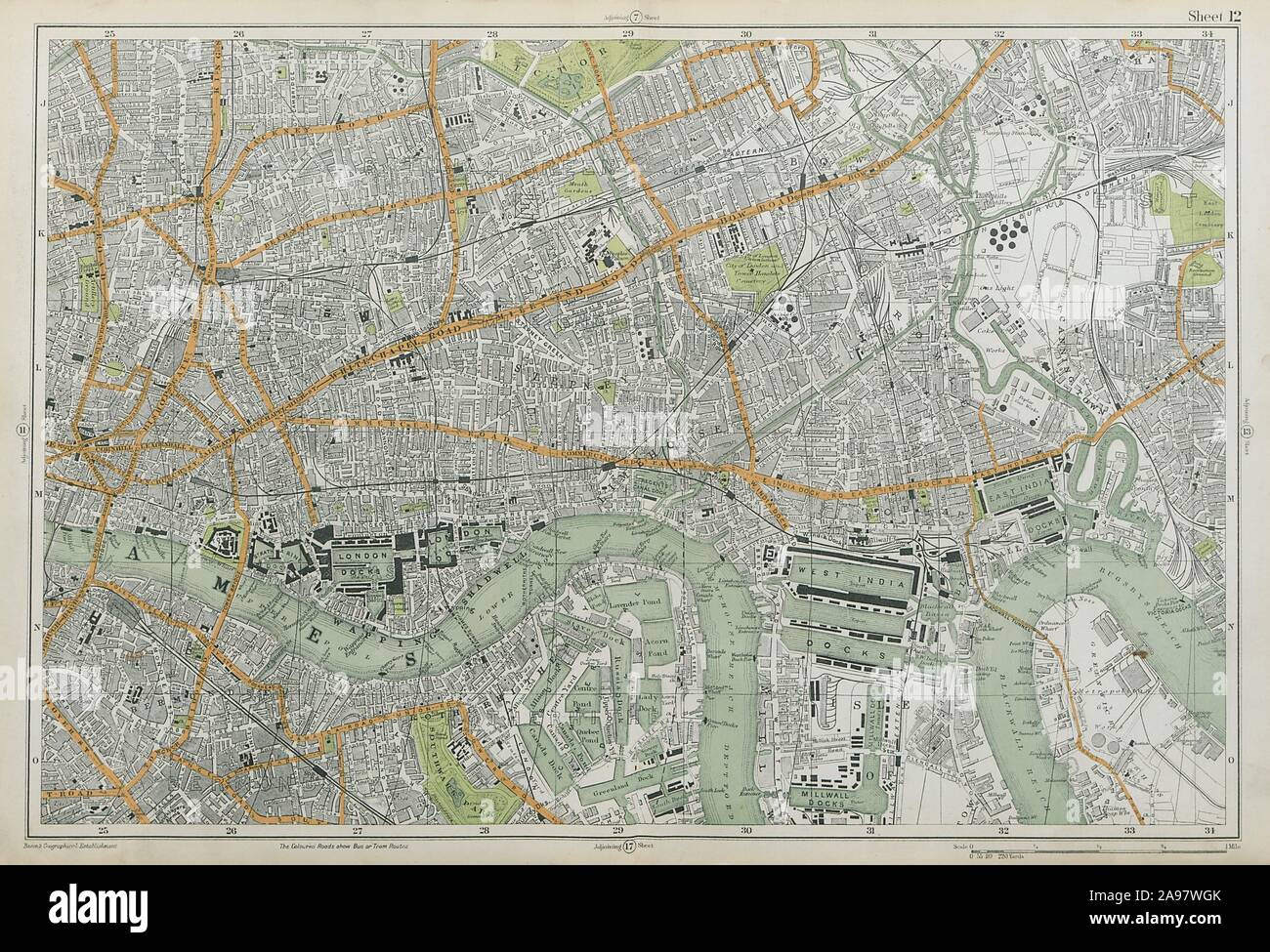 LONDON City East End Southwark Bethnal Green Docks Shoreditch. BACON  1920 map Stock Photo