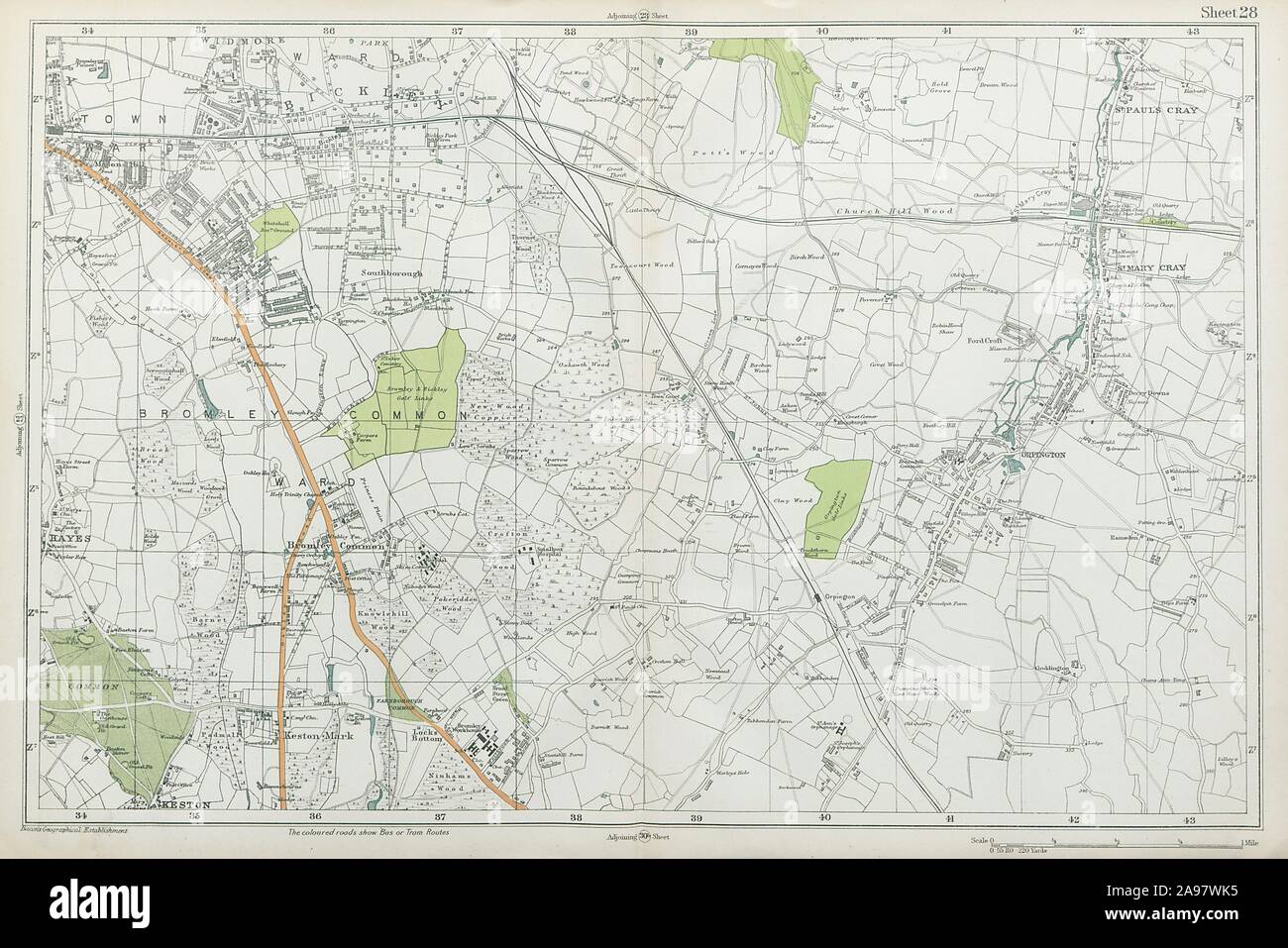 Map Of Orpington And Surrounding Areas Bromley & Orpington Hayes Petts Wood Keston St Paul's Mary Cray. Bacon 1920  Map Stock Photo - Alamy