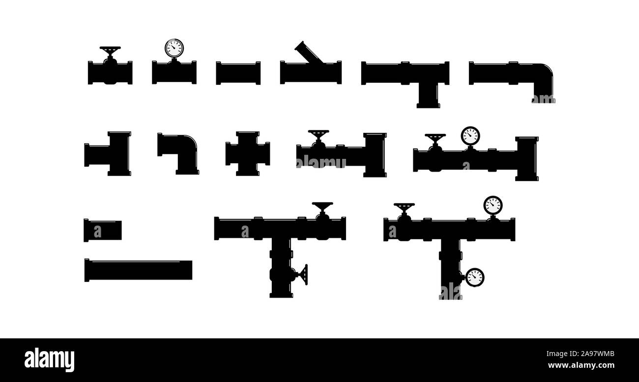 set of elements of plumbing, flat simple design Stock Vector Image