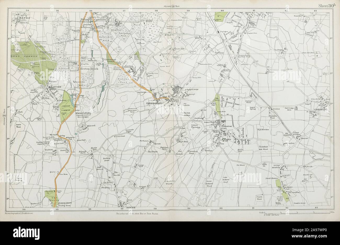 ORPINGTON Farnborough Keston Mark Pratt's Bottom Chelsfield. BACON 1920 map Stock Photo