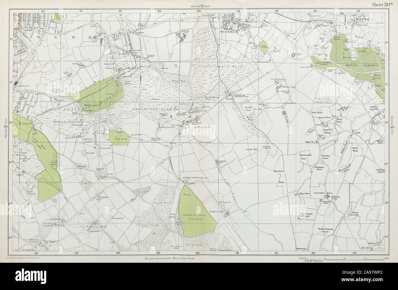 EAST CROYDON Selsdon West Wickham New Addington Hayes Shirley. BACON 1920 map Stock Photo