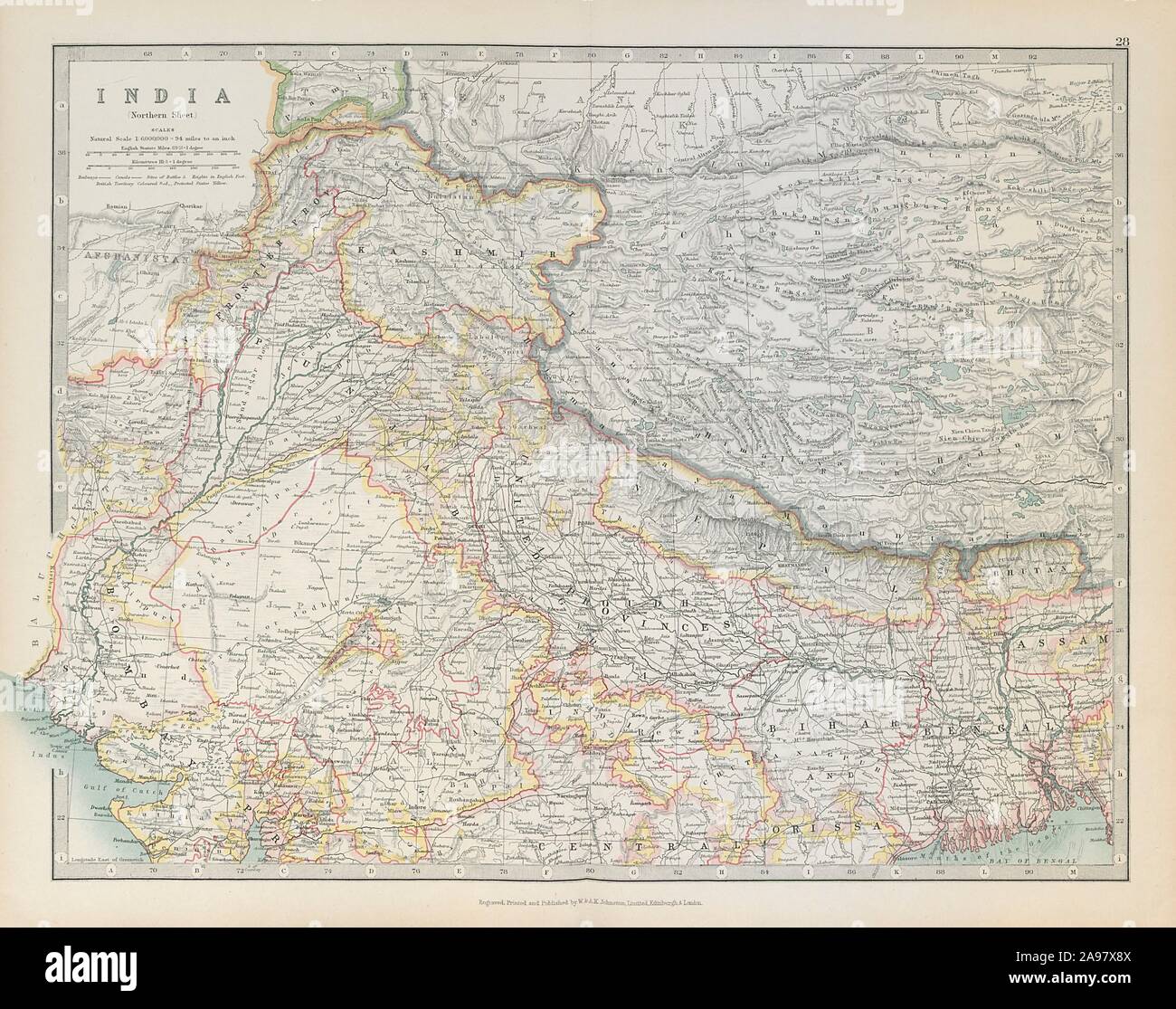 NORTH BRITISH INDIA showing battlefields & dates. Nepal Tibet. JOHNSTON ...