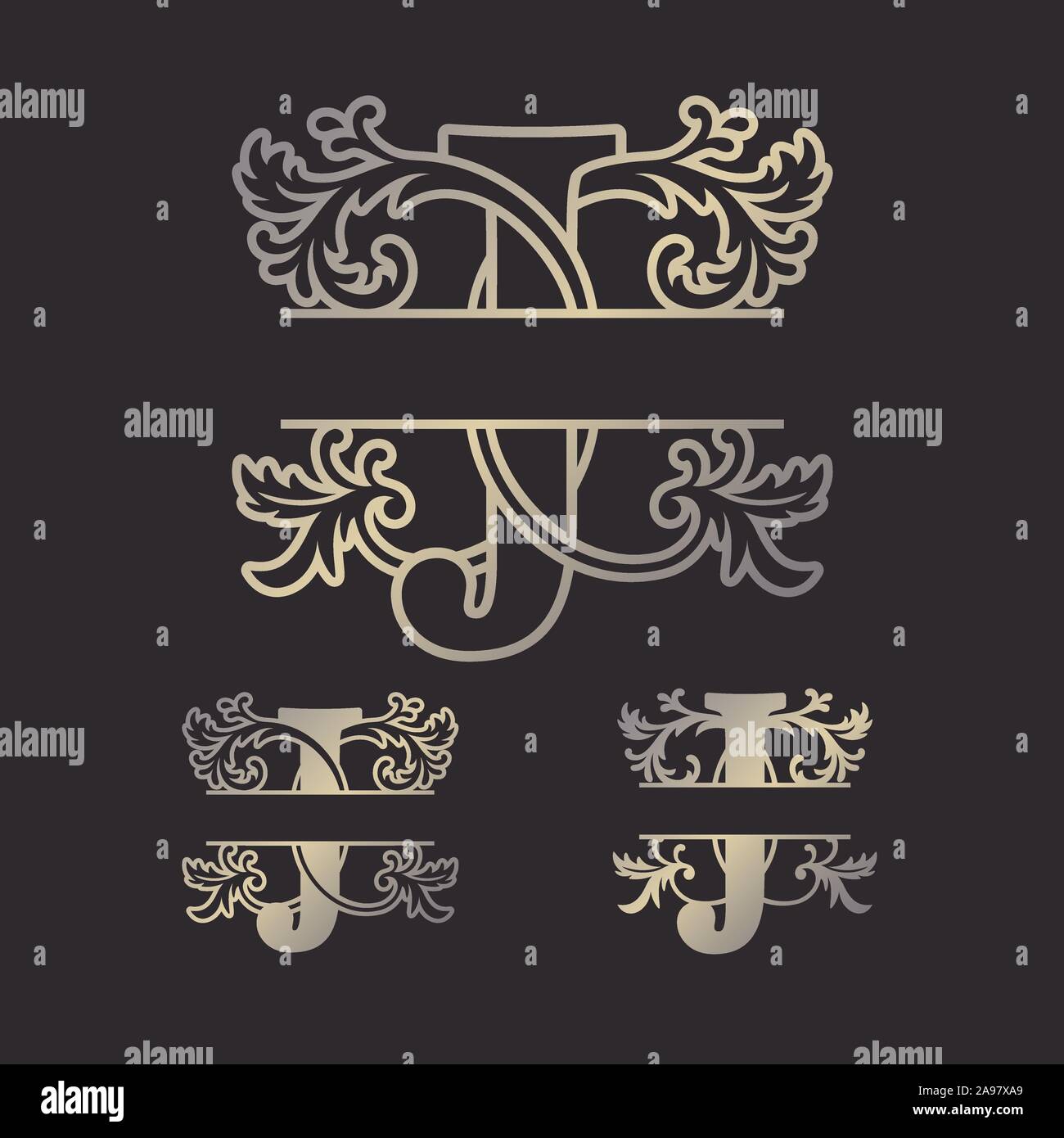 Alphabet Split Monograms, Split Letter Monogram, Alphabet Frame Font. Laser cut template. Initial monogram letters. Stock Vector