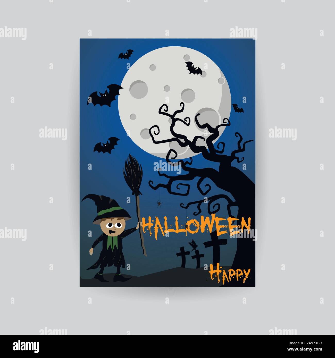 Happy Halloween Night Greeting Card For Holiday Party Templates Funny Cartoon Characters Moon Bats Vector Illustration For Poster Invitation T S Stock Vector Image Art Alamy