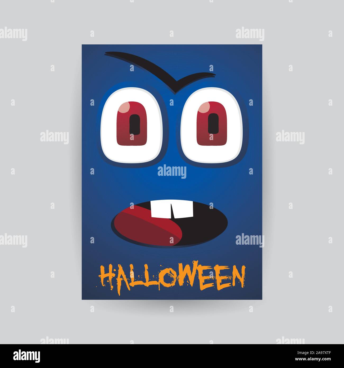 Happy Halloween Night greeting postcard for holiday party templates. Funny cartoon monster character eyes vector illustration for poster, invitation, Stock Vector
