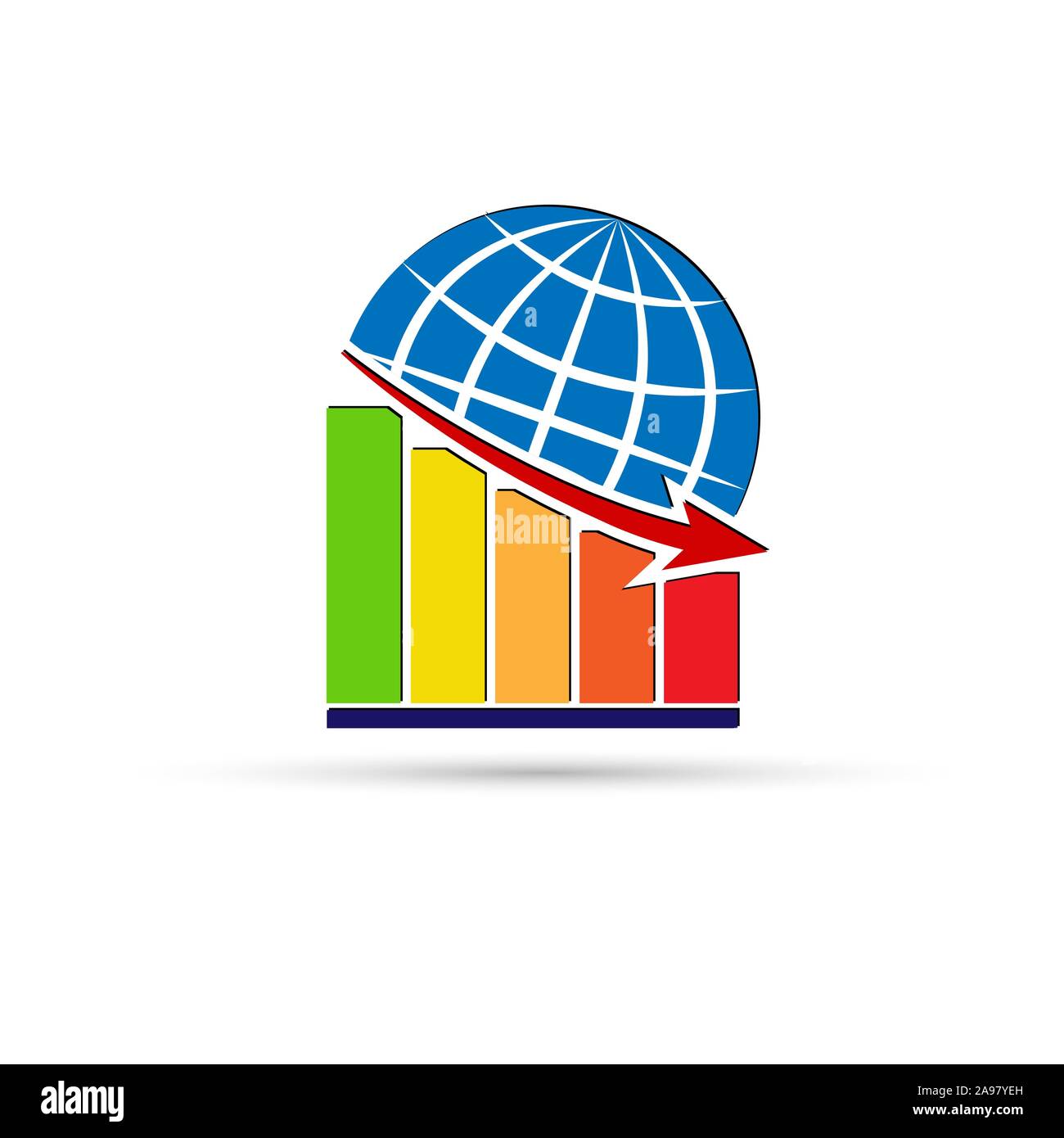 decline of the world economy. Graph with a down arrow on the background ...