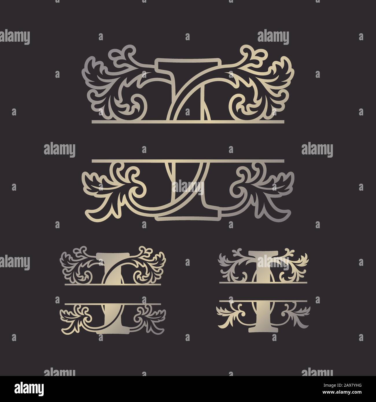 Alphabet Split Monograms, Split Letter Monogram, Alphabet Frame Font. Laser cut template. Initial monogram letters. Stock Vector