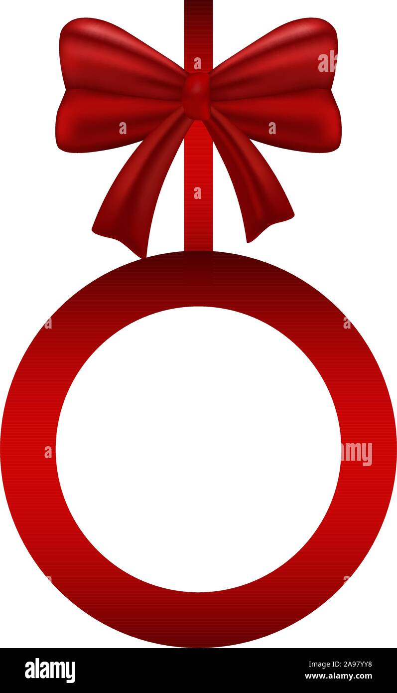Decorative realistic red ribbon with shiny gift bow. Isolated on background vector object for greeting card, banner template, web design, new year, me Stock Vector