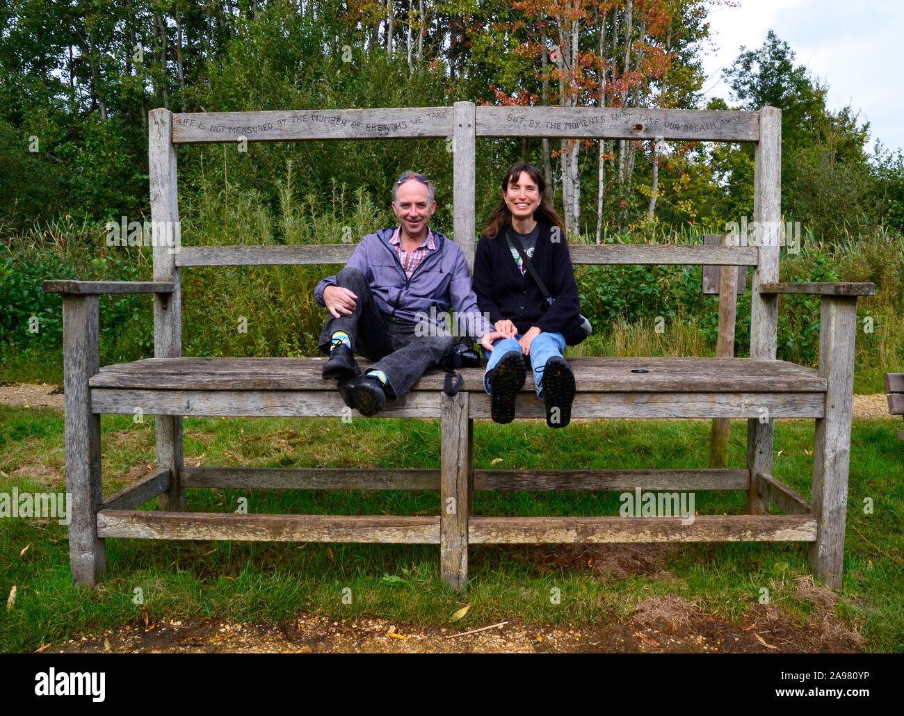 Giant park bench at Lakeside Country Park, Eastleigh, Southampton, Hampshire, UK Stock Photo