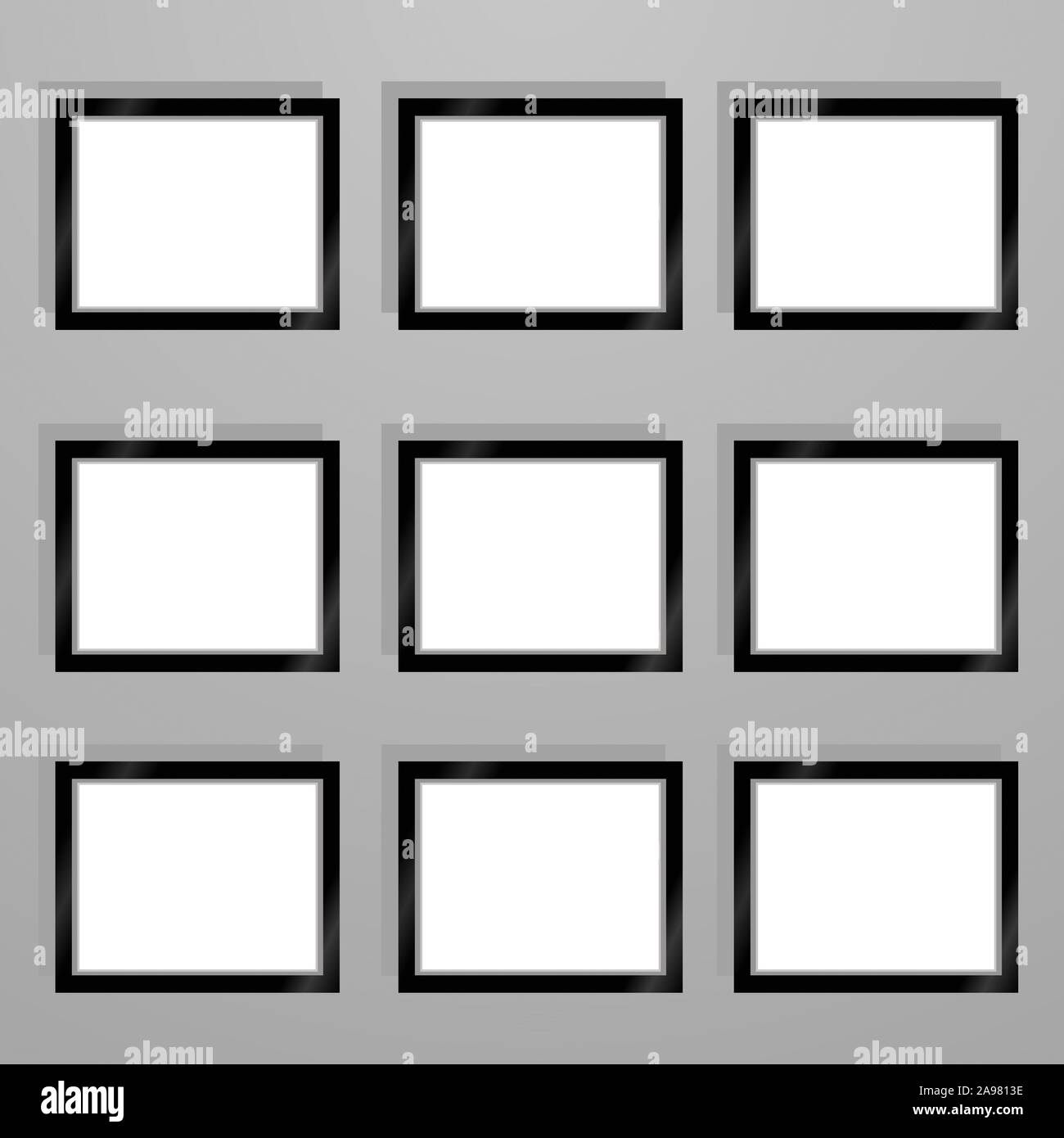 Realistic Black and White photo frame with blank empty space, place. vector illustration, isolated on background. Grey wall gallery. For presentation, Stock Vector